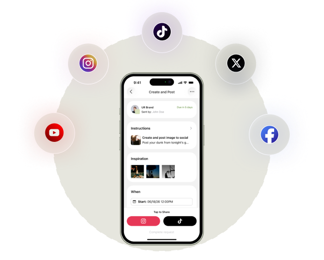 Athlete phone creating and sharing a post across social channels
