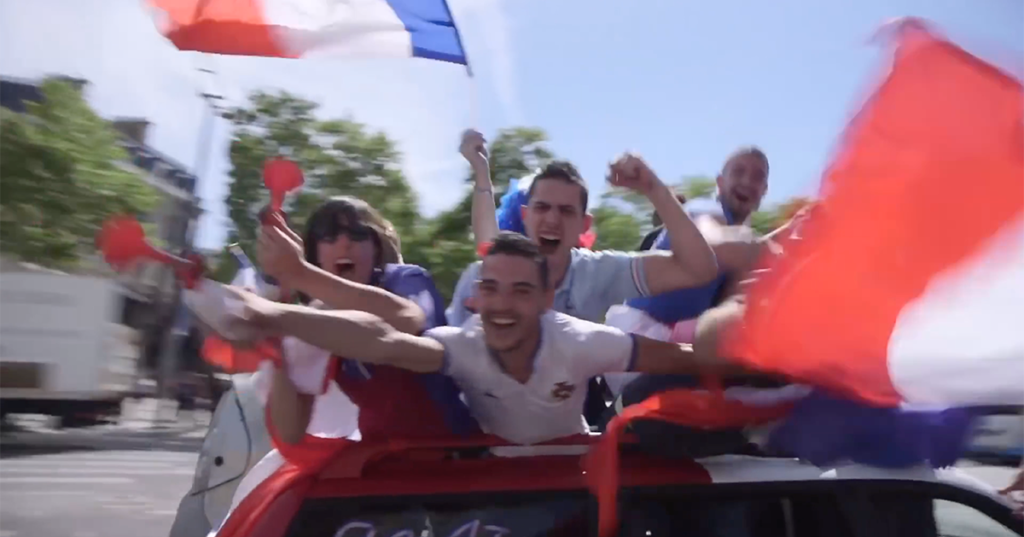 COPA90-France-Victory copy Spirited fans fly the French flag during the UEFA European Championships.