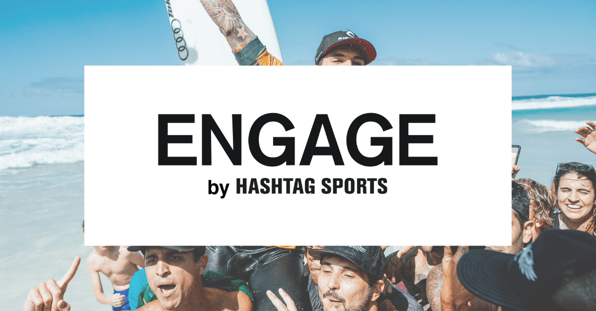 Engage logo over photo of surfer