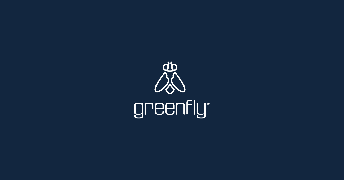 Greenfly logo in white on dark blue background