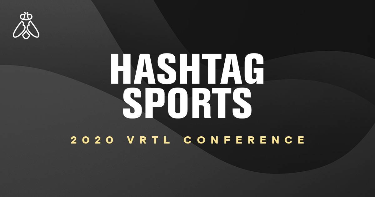 Hashtag Sports 2020 VRTL Conference logo and Greenfly logo on dark background.