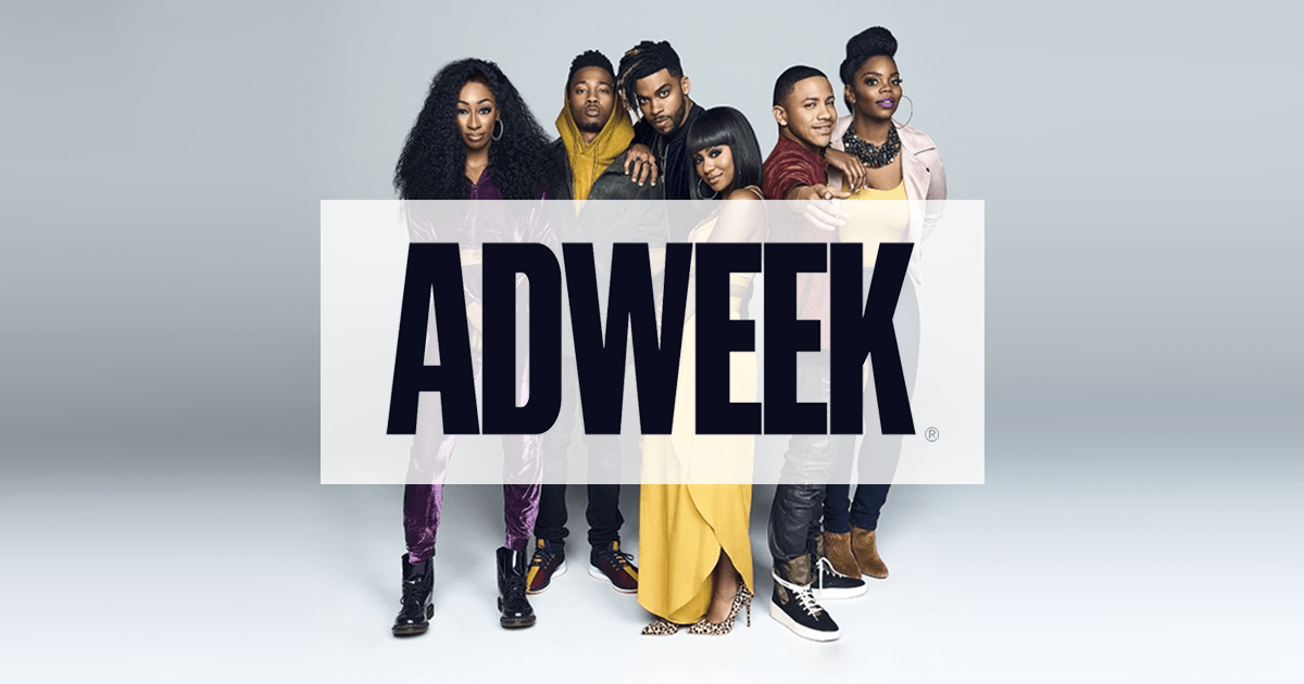 Adweek in front of BET talent brand advocate photo.