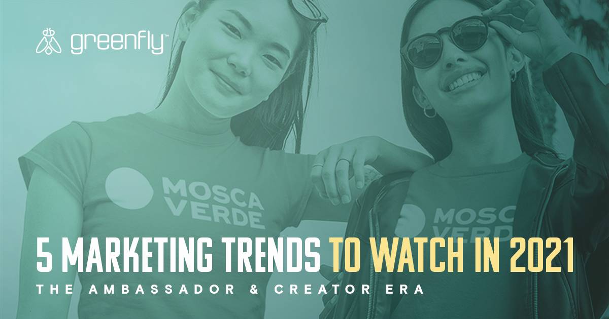 Two women wearing Mosca Verde t-shirts highlighting 5 marketing and social media trends.