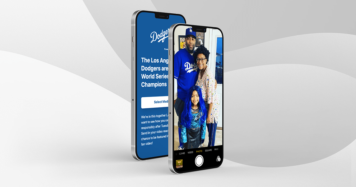 Los Angeles Dodgers with Greenfly +Engage diptych photo about increasing baseball fan engagement.
