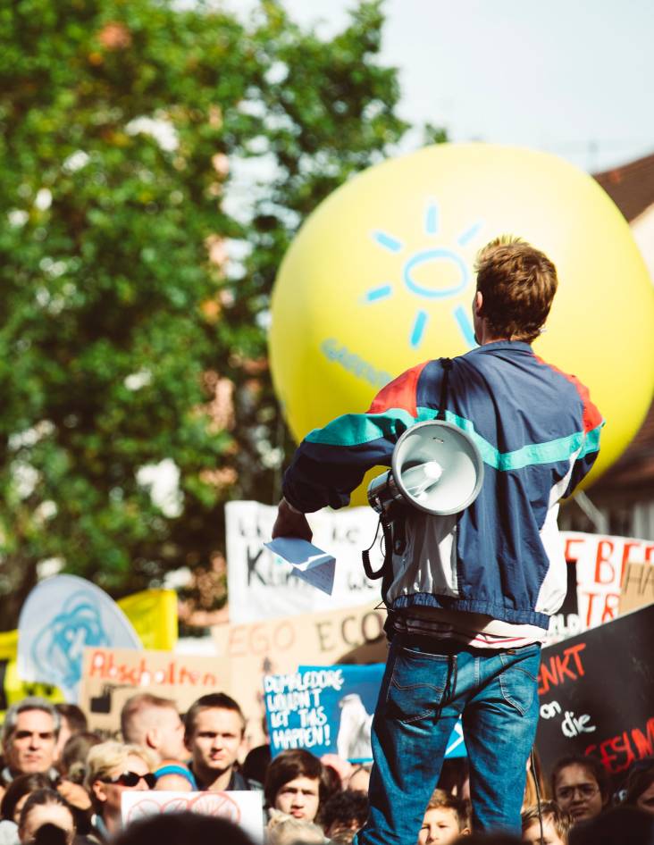 Man with megaphone at political rally