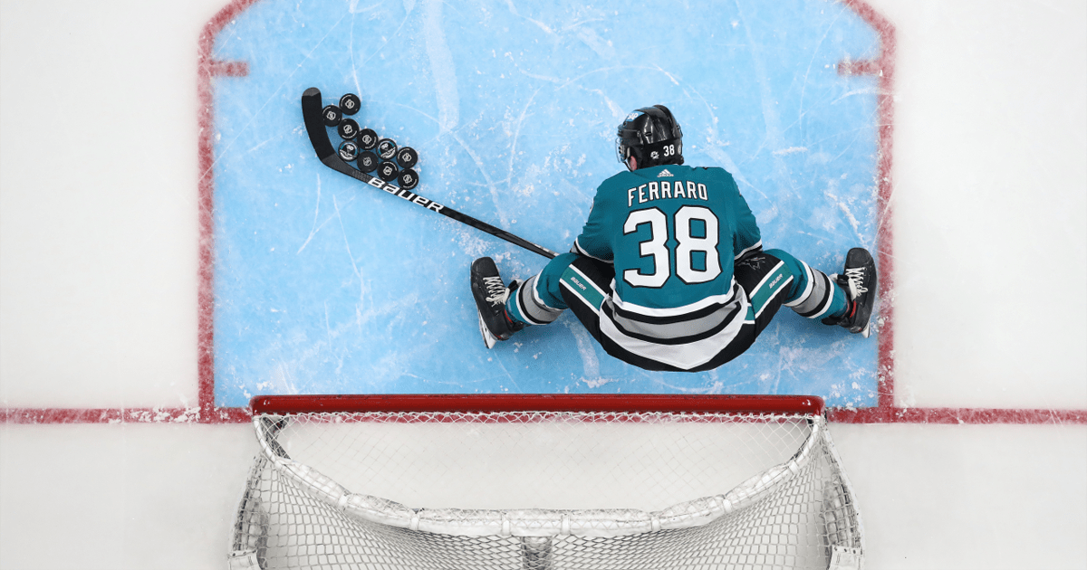 Aerial view of San Jose Sharks goalie as part of digital media distribution