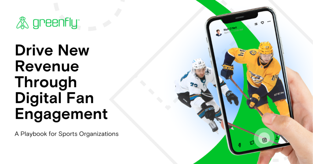 Image that reads "Drive New Revenue Through Digital Fan Engadgement" that is accompanied by the Greenfly logo.