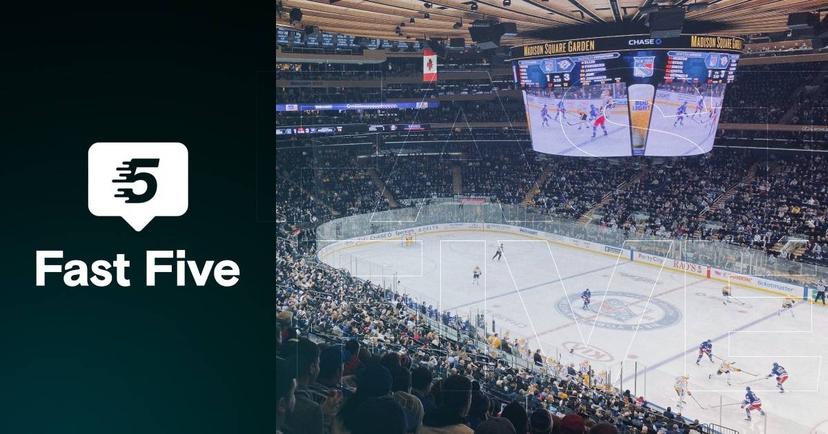 Fast Five sports sponsor instagram post with hockey arena image.